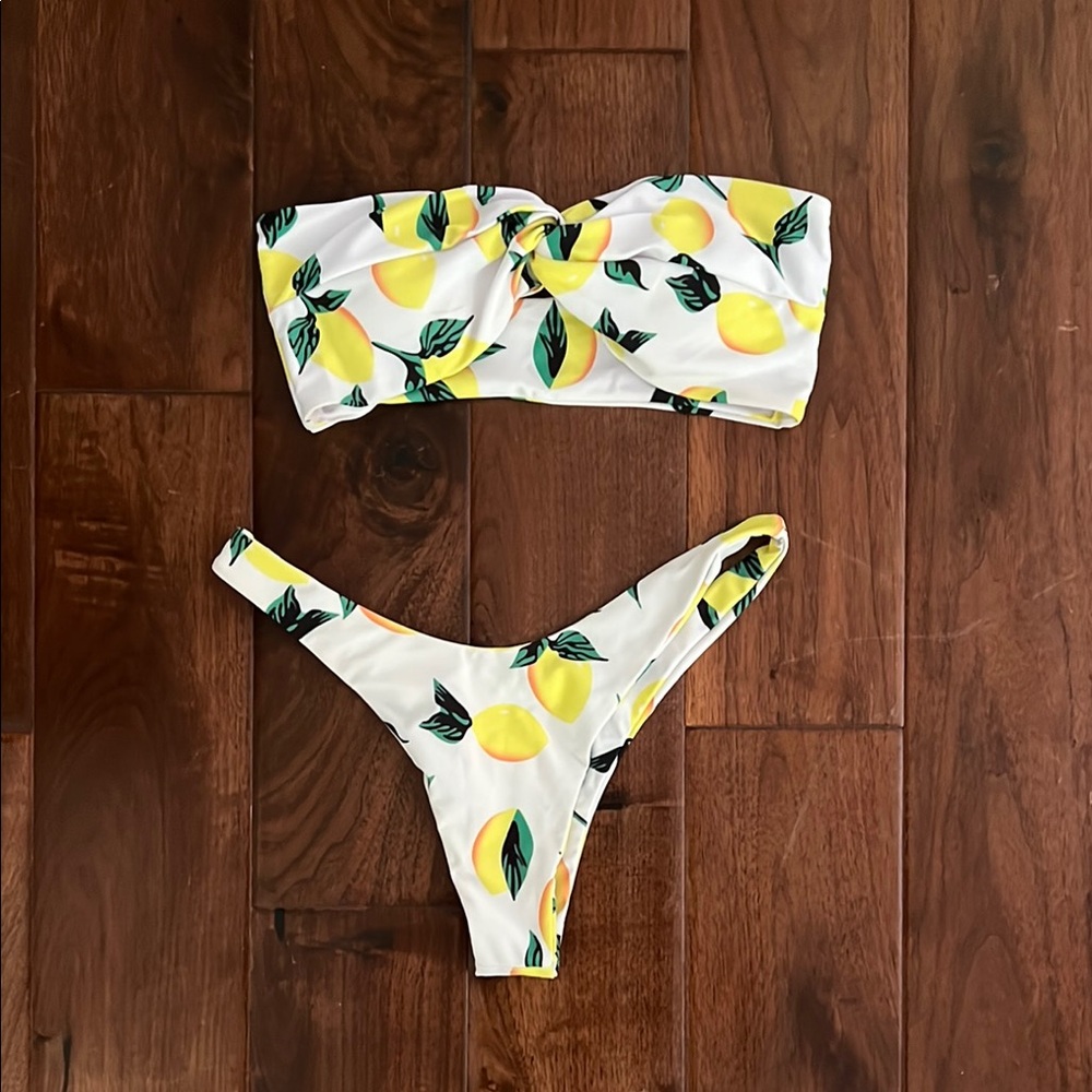 White Bikini with Yellow Lemon Print